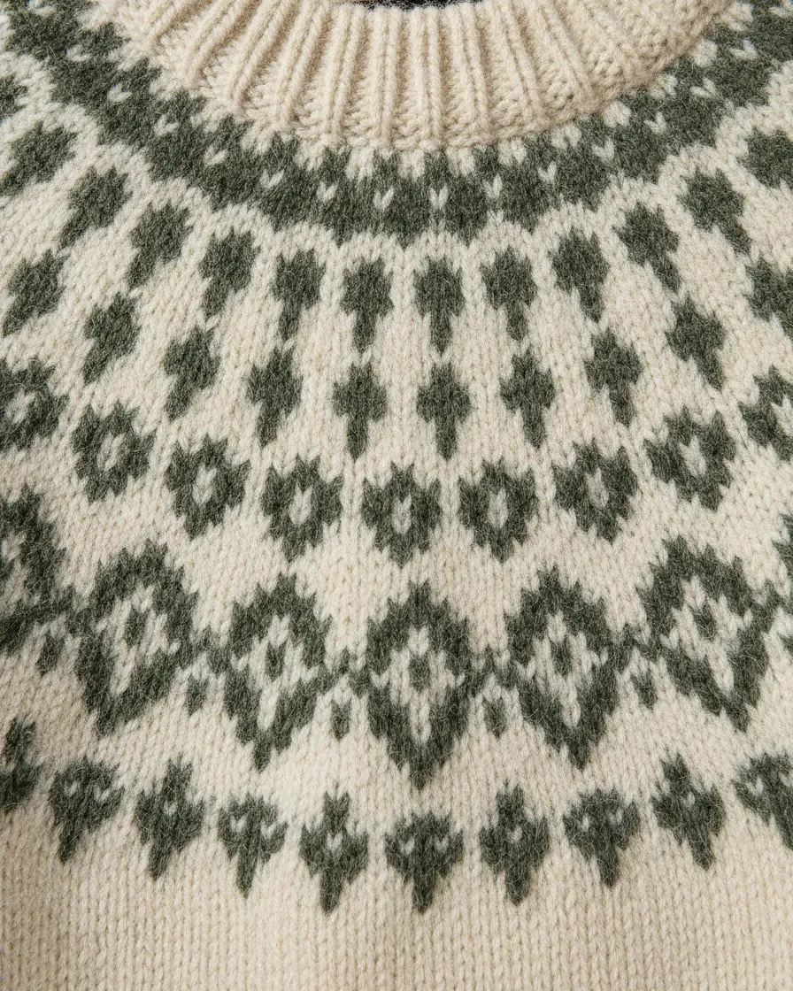 Close-up of the yoke pattern and the ribbed collar